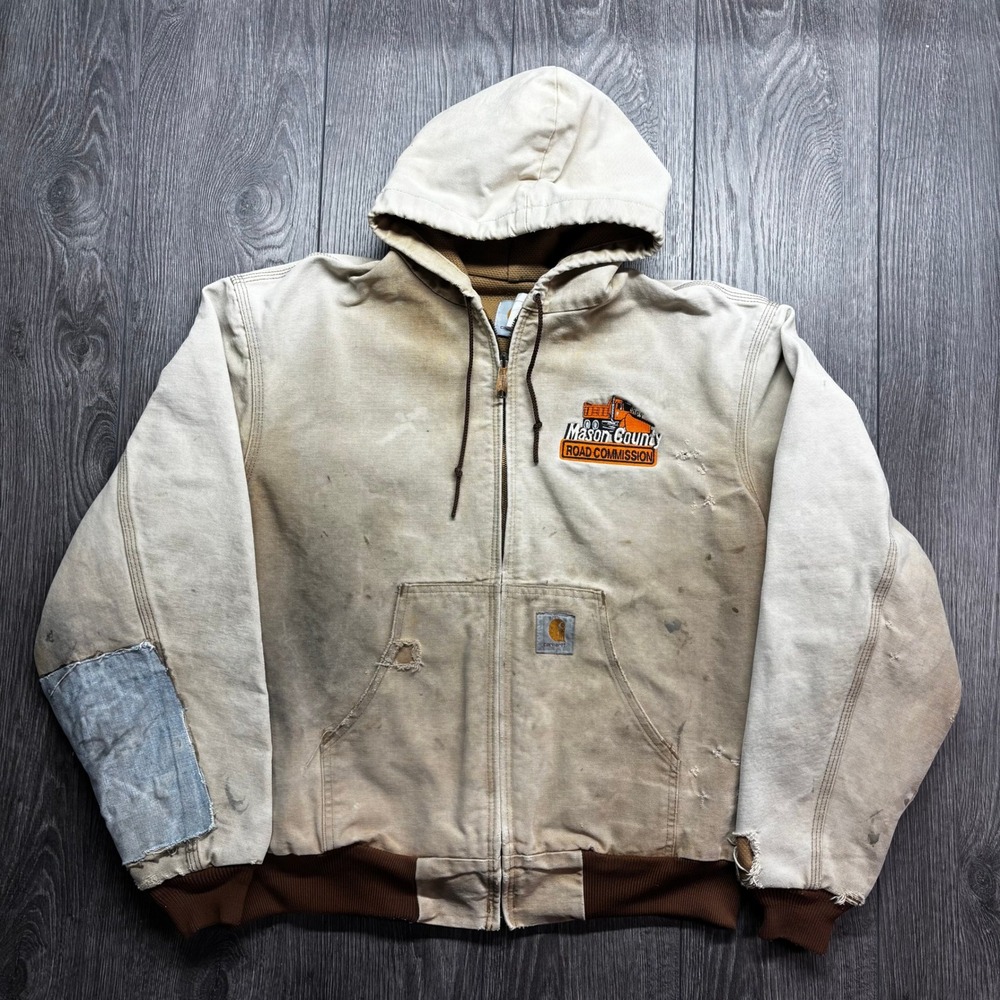 Vintage Carhartt Active Jacket XL Distressed Sand Mason County Road Commission